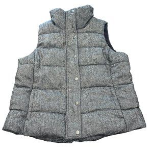 Old Navy Women's XL Tweed Gray Quilted Fleece Lined Puffer Vest Wool Blend Thick